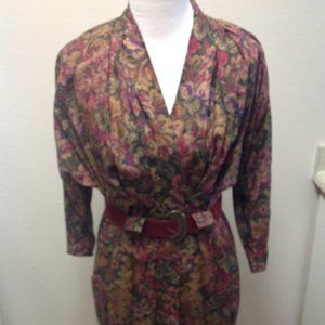 Vintage Dawn Joy Fashions Burgundy Tailored Button Down Business Dress Sz 11/12